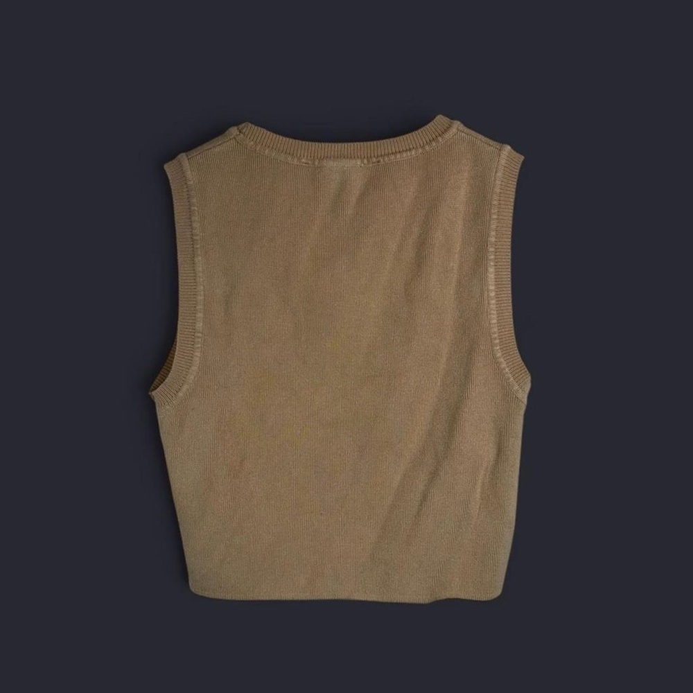 Zara Ribbed Knit Crop Tank Top Neutral Brown - Picture 3 of 4